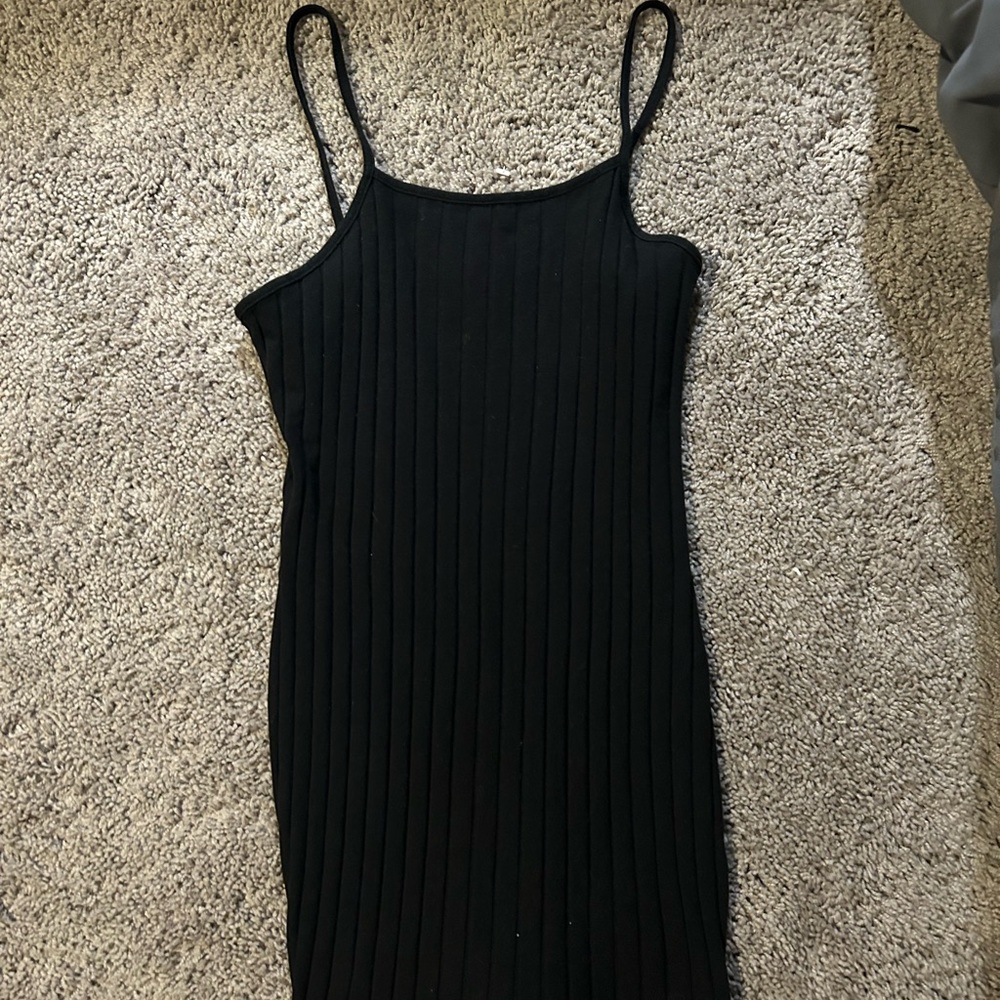 Black Ribbed Spaghetti Strap Dress